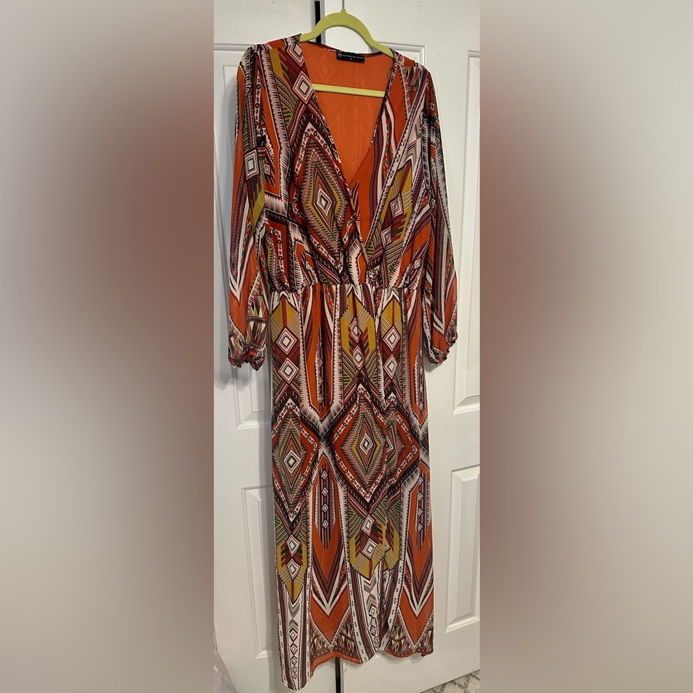 Fashion to Figure Vibrant Maxi Dress in Red and Orange
